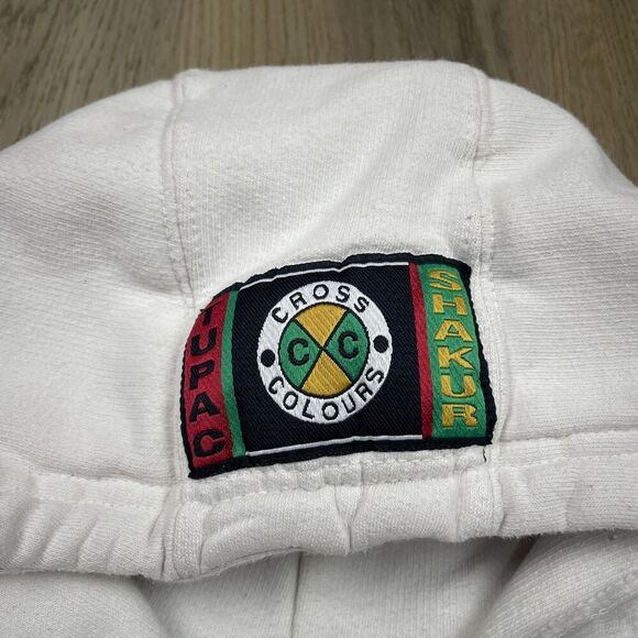 2Pac Shakur Cross Colours Hoodie Mens Large White Graphic Hip Hop Rap Pullover - Picture 3 of 13